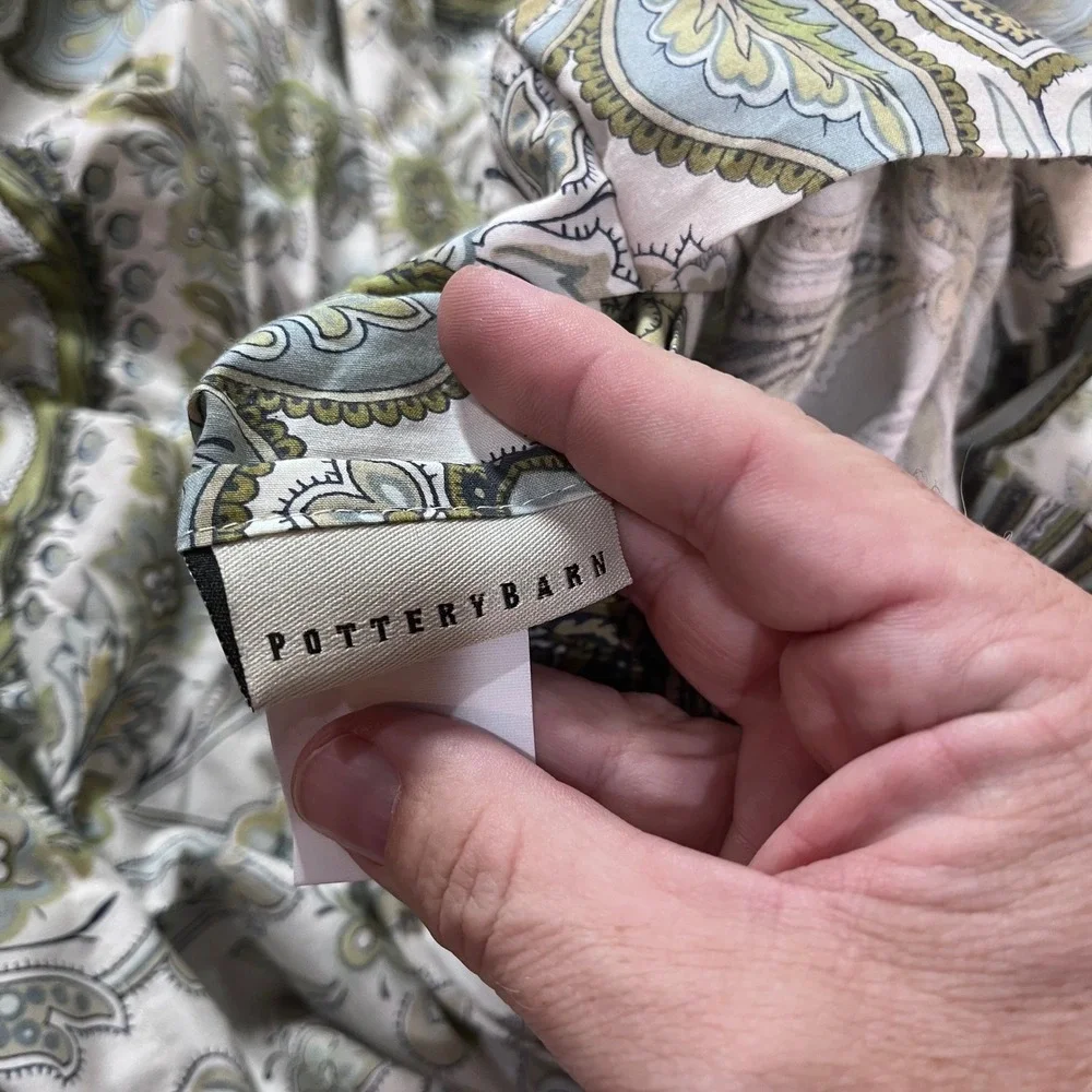 Pottery Barn Charlie Duvet Cover Full Queen Blue Green Paisley 100% Org Cotton